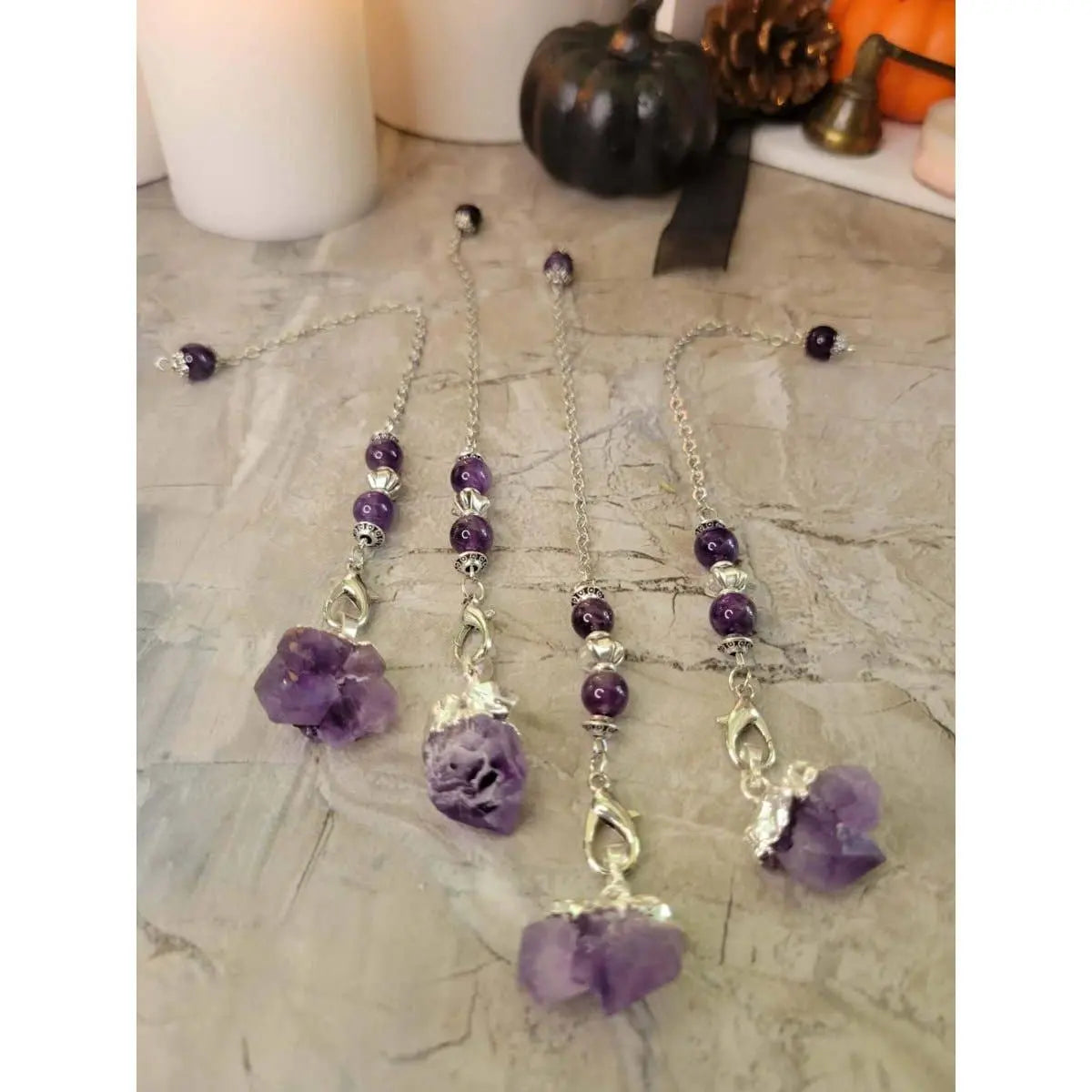 Natural Raw Rose Quartz, Amethyst Quartz Dowsing Pendulum