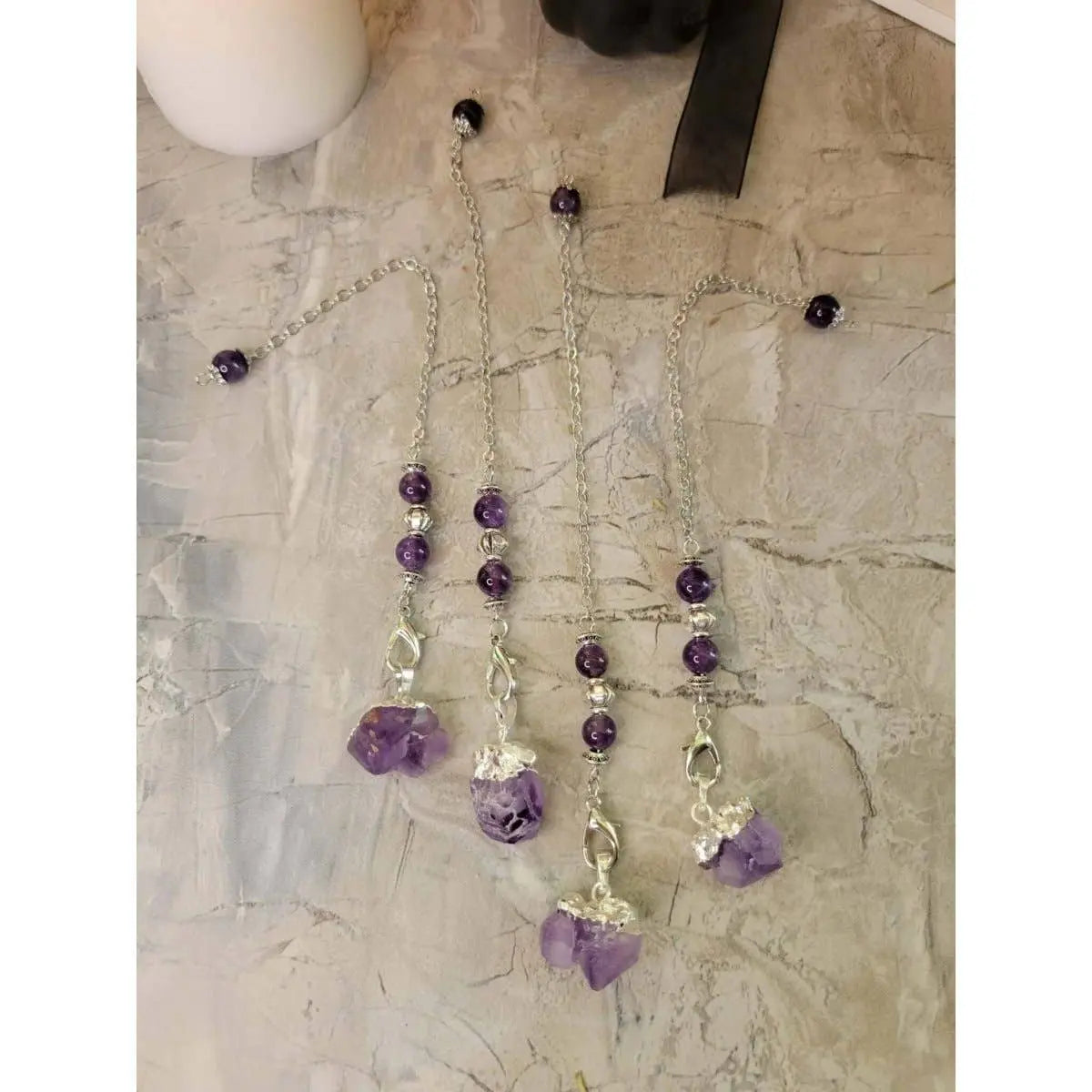 Natural Raw Rose Quartz, Amethyst Quartz Dowsing Pendulum
